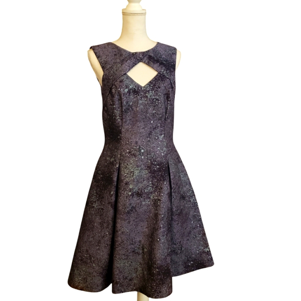 Pamella Roland 8 Purple Brocade Cocktail Party Dress Fairy Grunge dark shimmery